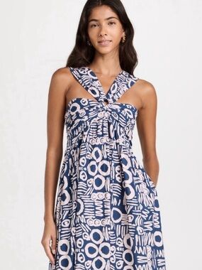 Cleobella Women’s Zola Isla Maxi Dress Linen Blend Size XS Blue Pink Pockets